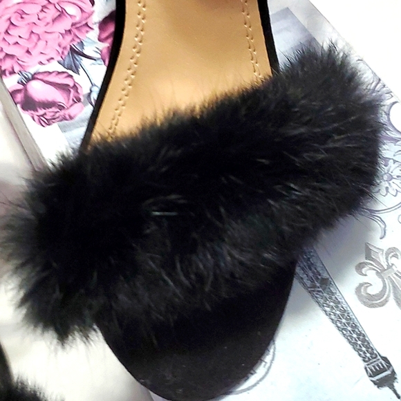 Chase & Chloe Edward Black Fluffy Fuzzy Party Evening Heels 7 - Picture 2 of 12